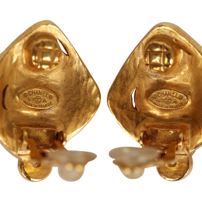 Chanel Vintage Abstract Stone and Gold Metal Earrings