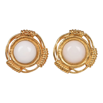 Chanel Vintage 24K Gold Plated White Gripoix Earrings