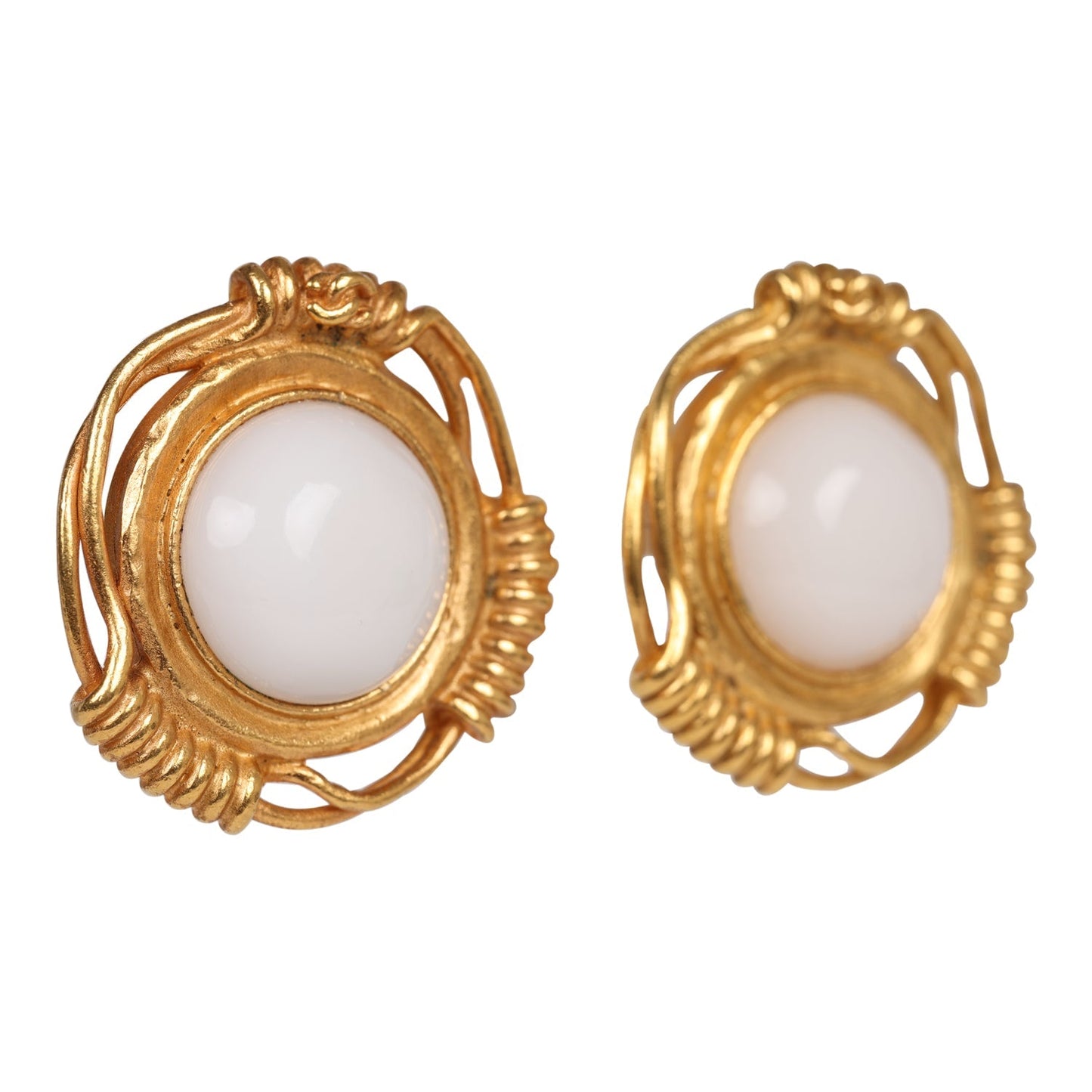 Chanel Vintage 24K Gold Plated White Gripoix Earrings