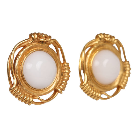 Chanel Vintage 24K Gold Plated White Gripoix Earrings