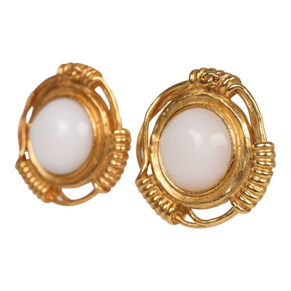 Chanel Vintage 24K Gold Plated White Gripoix Earrings