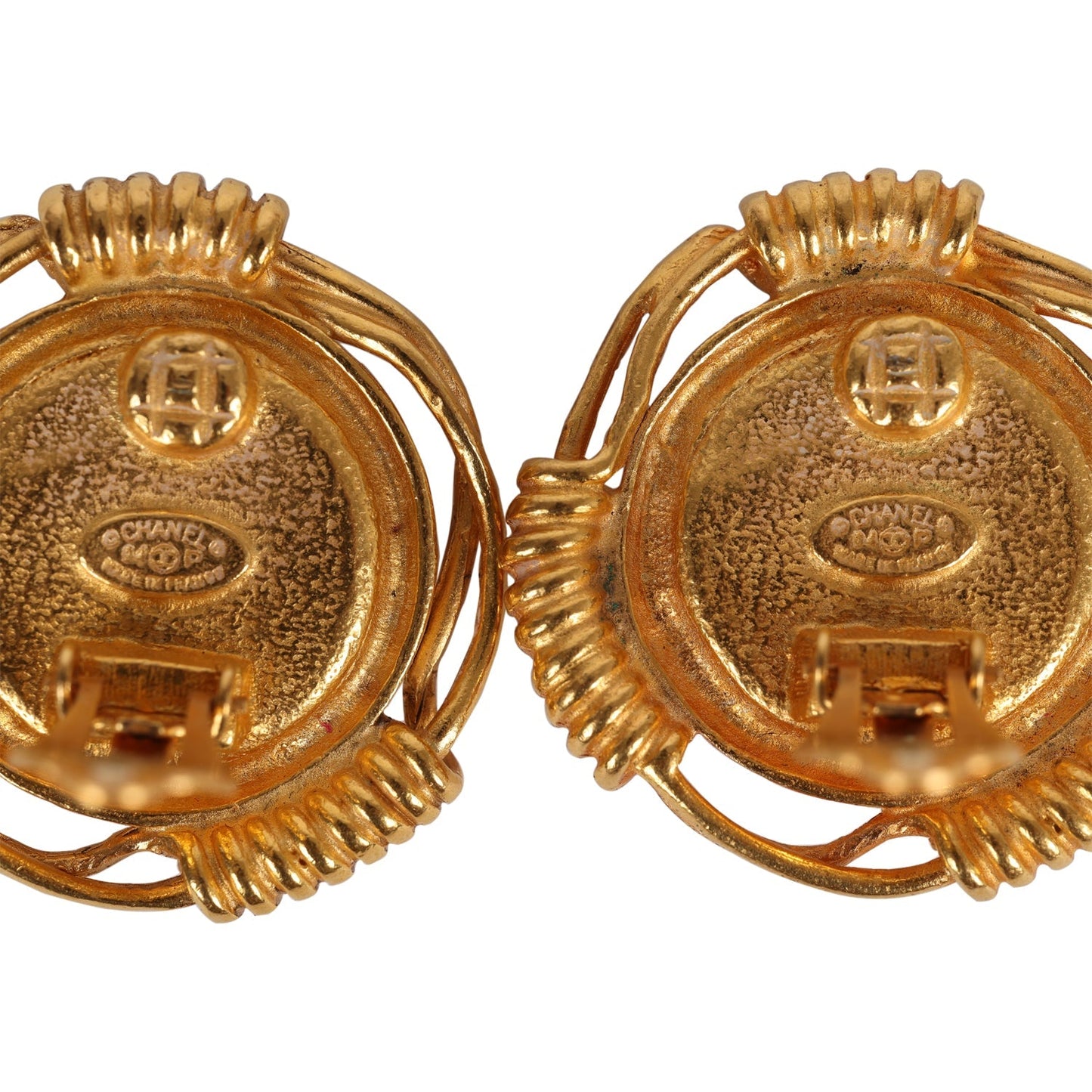 Chanel Vintage 24K Gold Plated White Gripoix Earrings