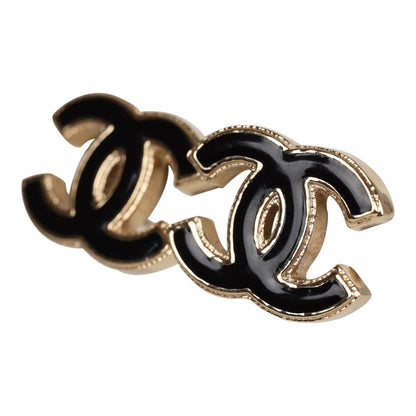 Chanel CC Stud Earrings Black Enamel and Gold Metal