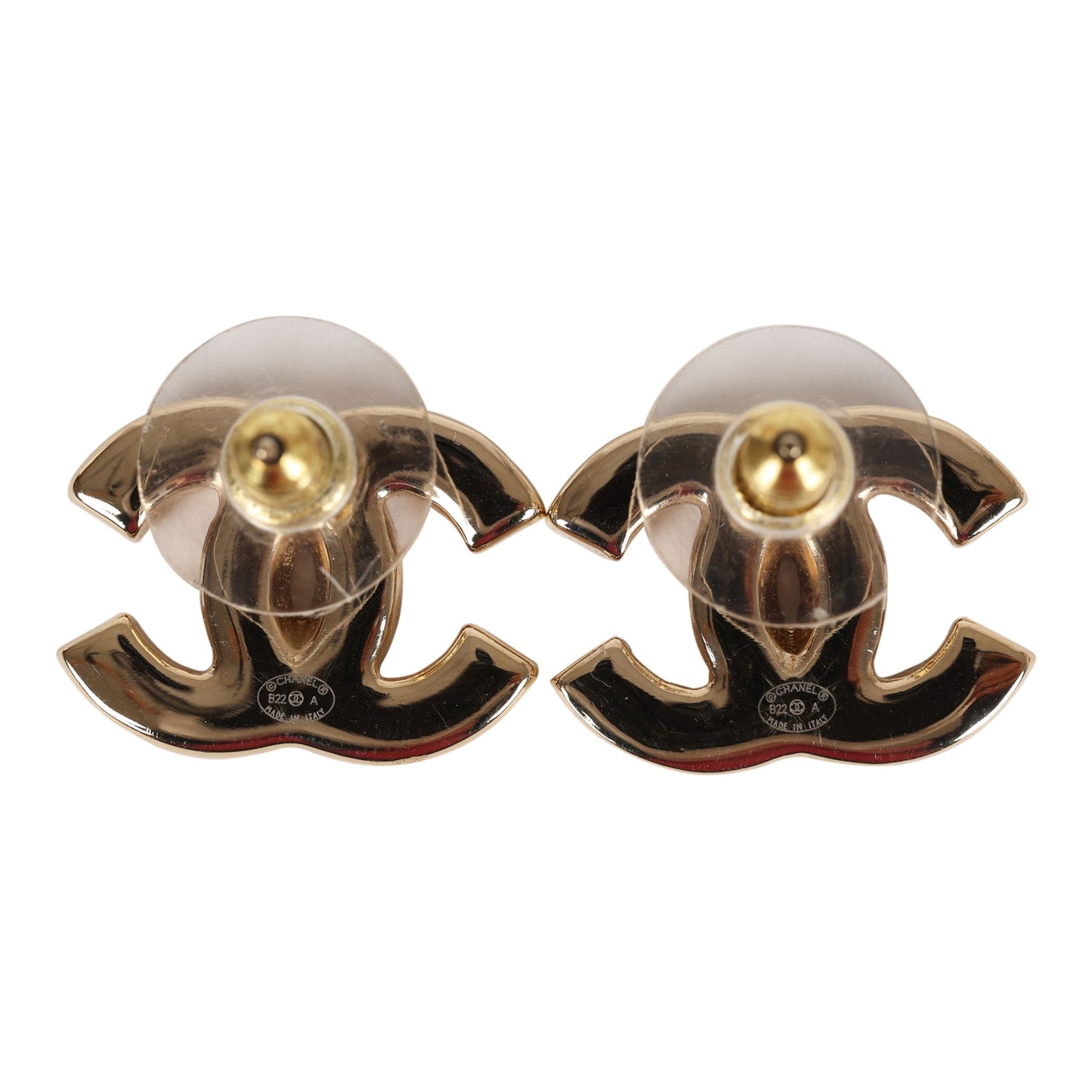 Chanel CC Stud Earrings Black Enamel and Gold Metal