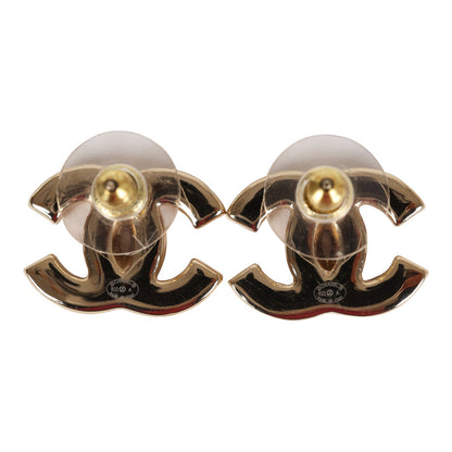 Chanel CC Stud Earrings Black Enamel and Gold Metal