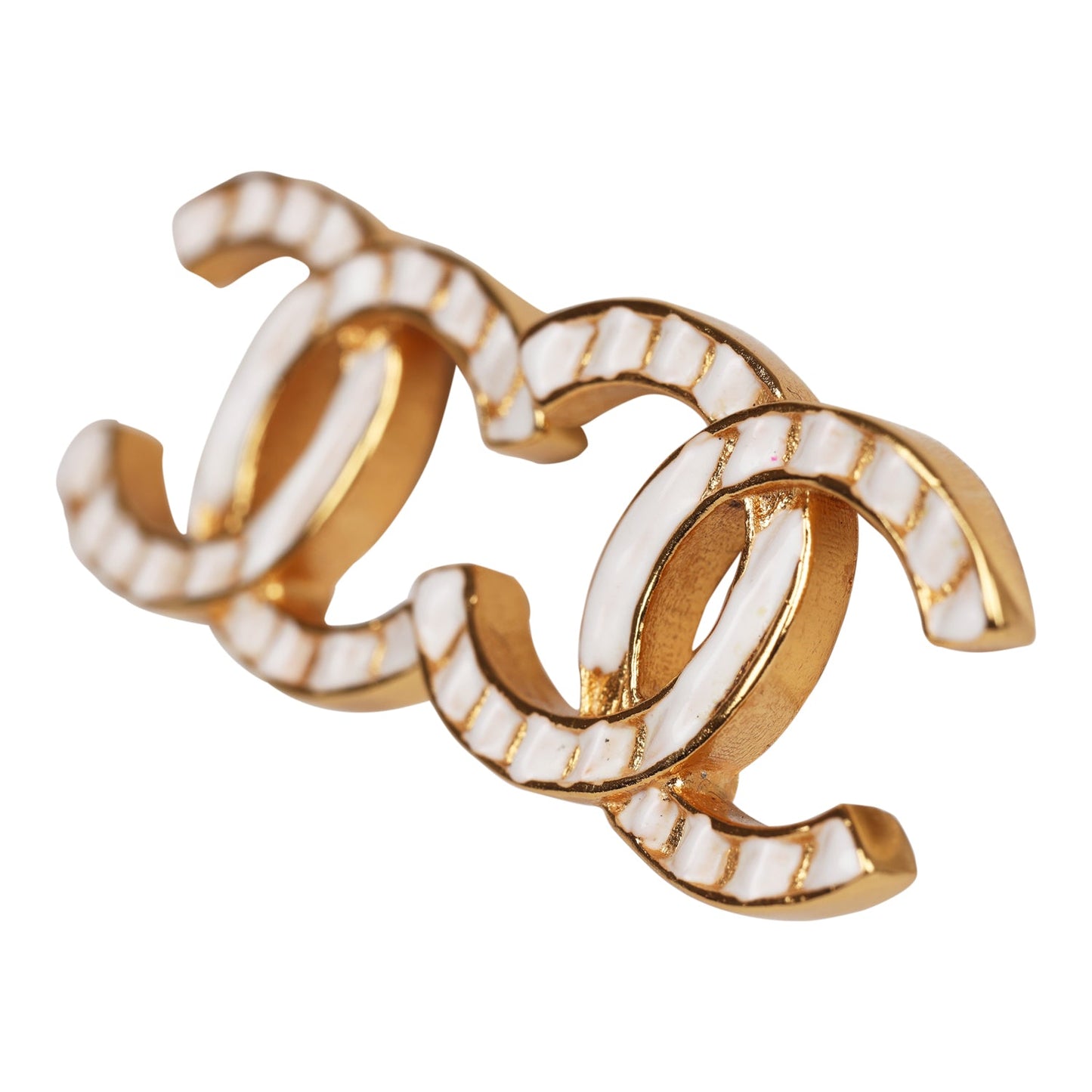 Chanel CC Stud Earrings White Textured Enamel and Gold Metal