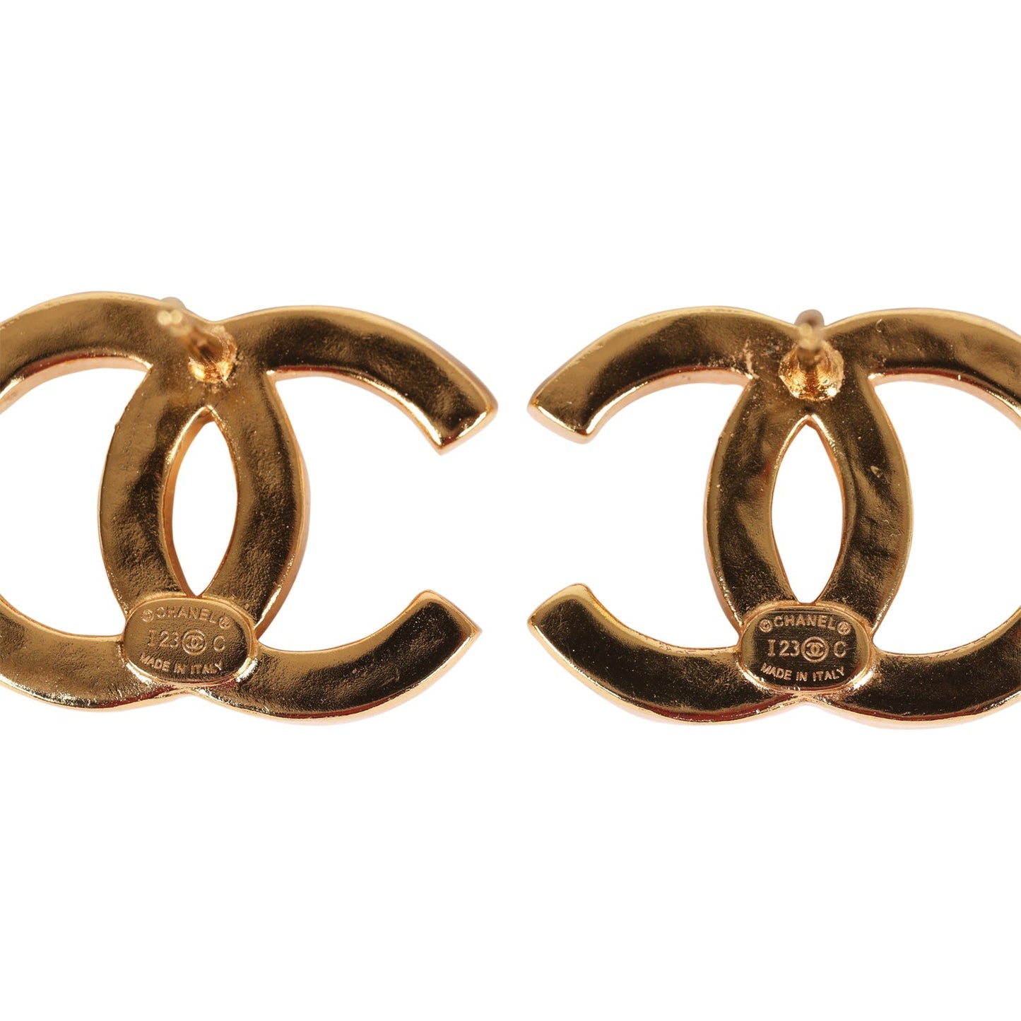 Chanel CC Stud Earrings White Textured Enamel and Gold Metal