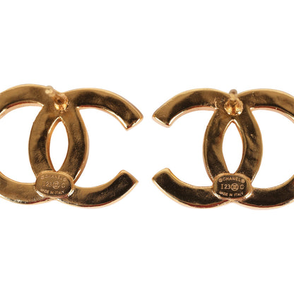 Chanel CC Stud Earrings White Textured Enamel and Gold Metal