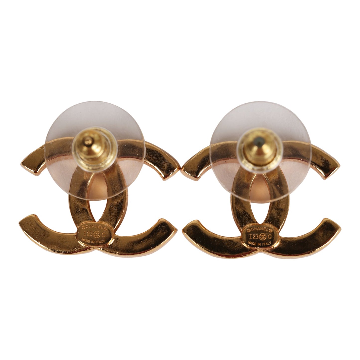 Chanel CC Stud Earrings White Textured Enamel and Gold Metal
