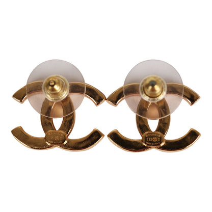 Chanel CC Stud Earrings White Textured Enamel and Gold Metal