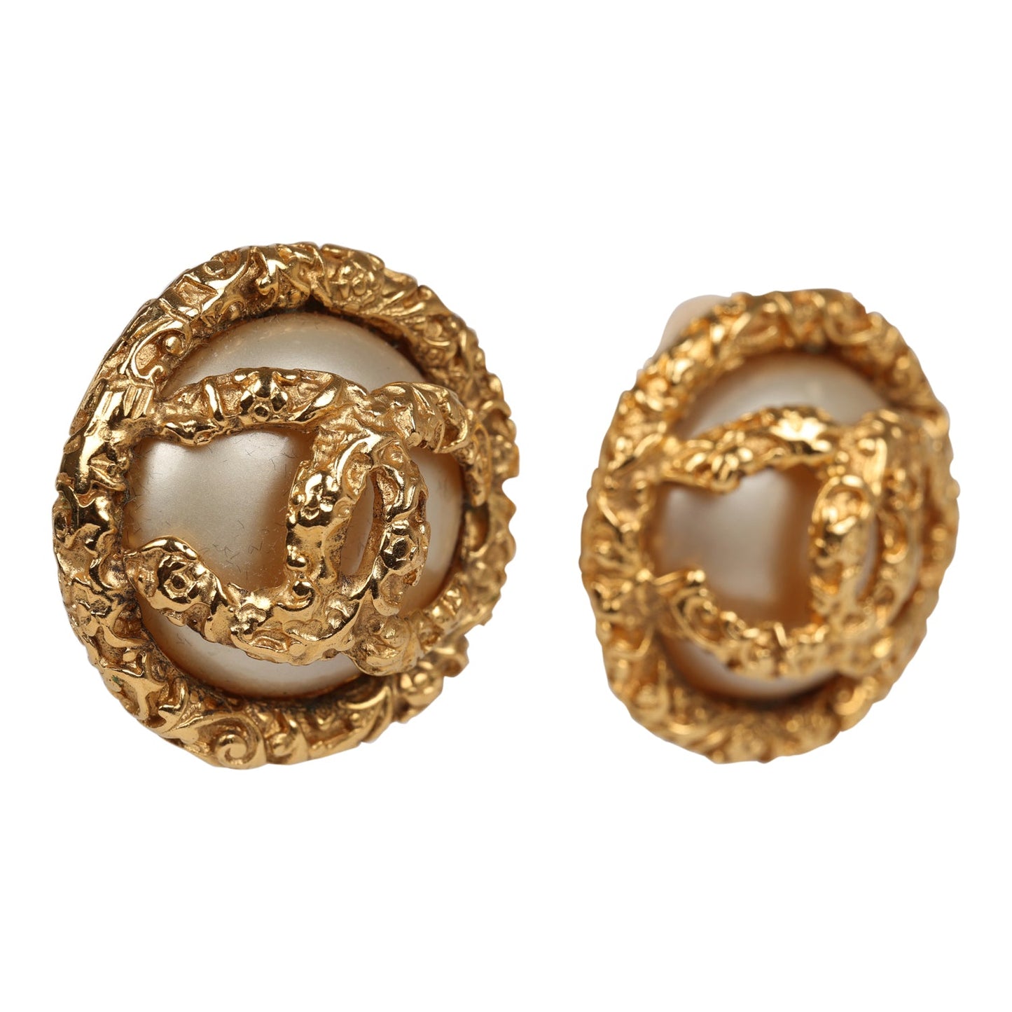 Chanel Vintage 24K Gold Plated Lava CC and Faux Pearl Earrings