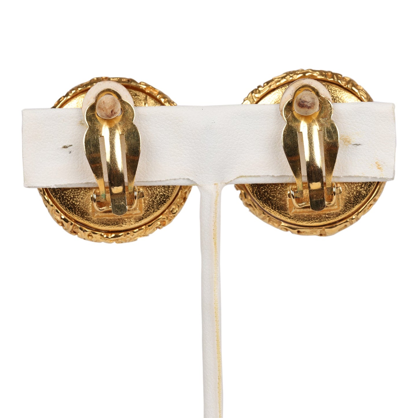 Chanel Vintage 24K Gold Plated Lava CC and Faux Pearl Earrings