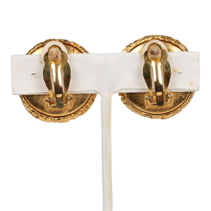Chanel Vintage 24K Gold Plated Lava CC and Faux Pearl Earrings