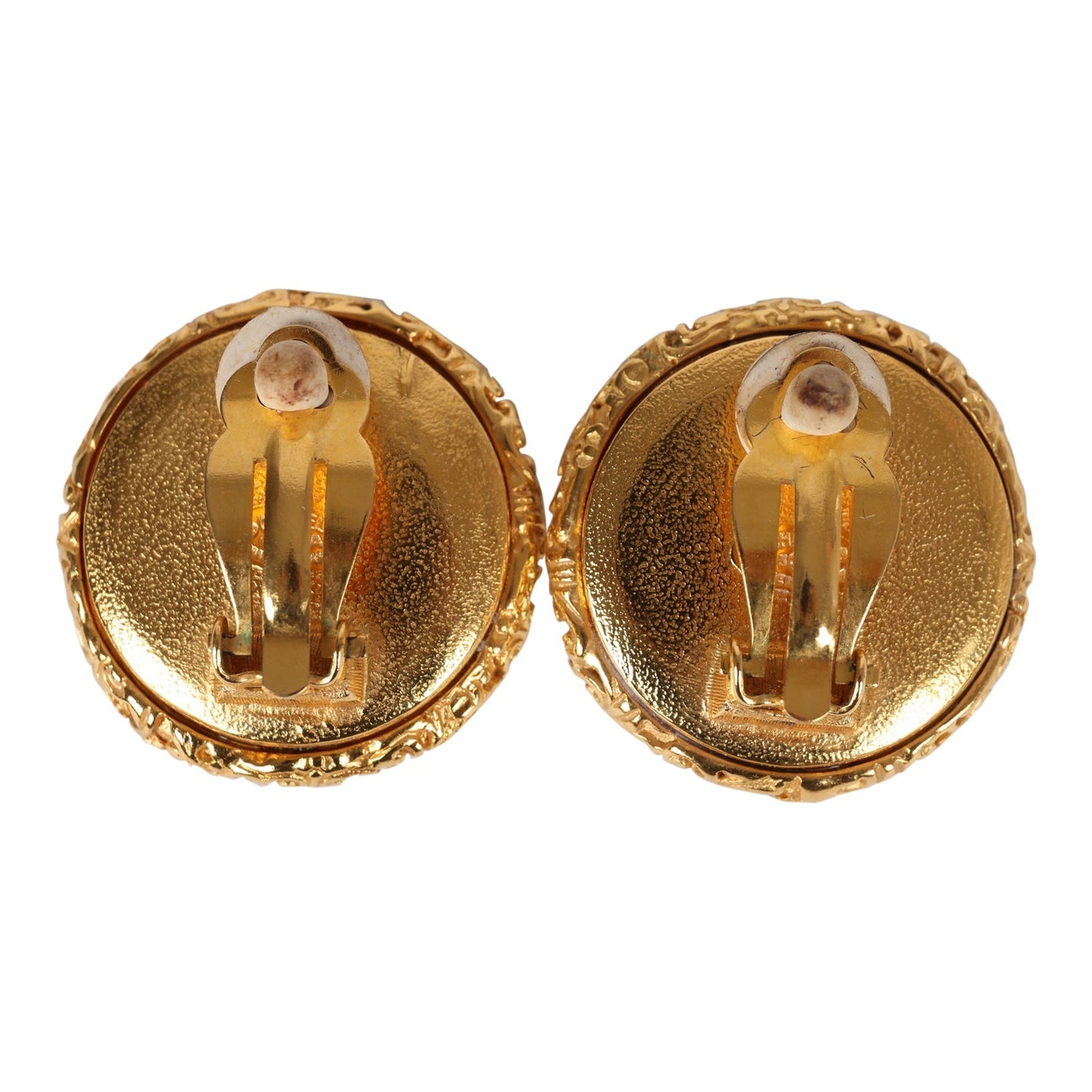 Chanel Vintage 24K Gold Plated Lava CC and Faux Pearl Earrings
