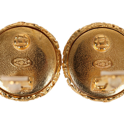 Chanel Vintage 24K Gold Plated Lava CC and Faux Pearl Earrings