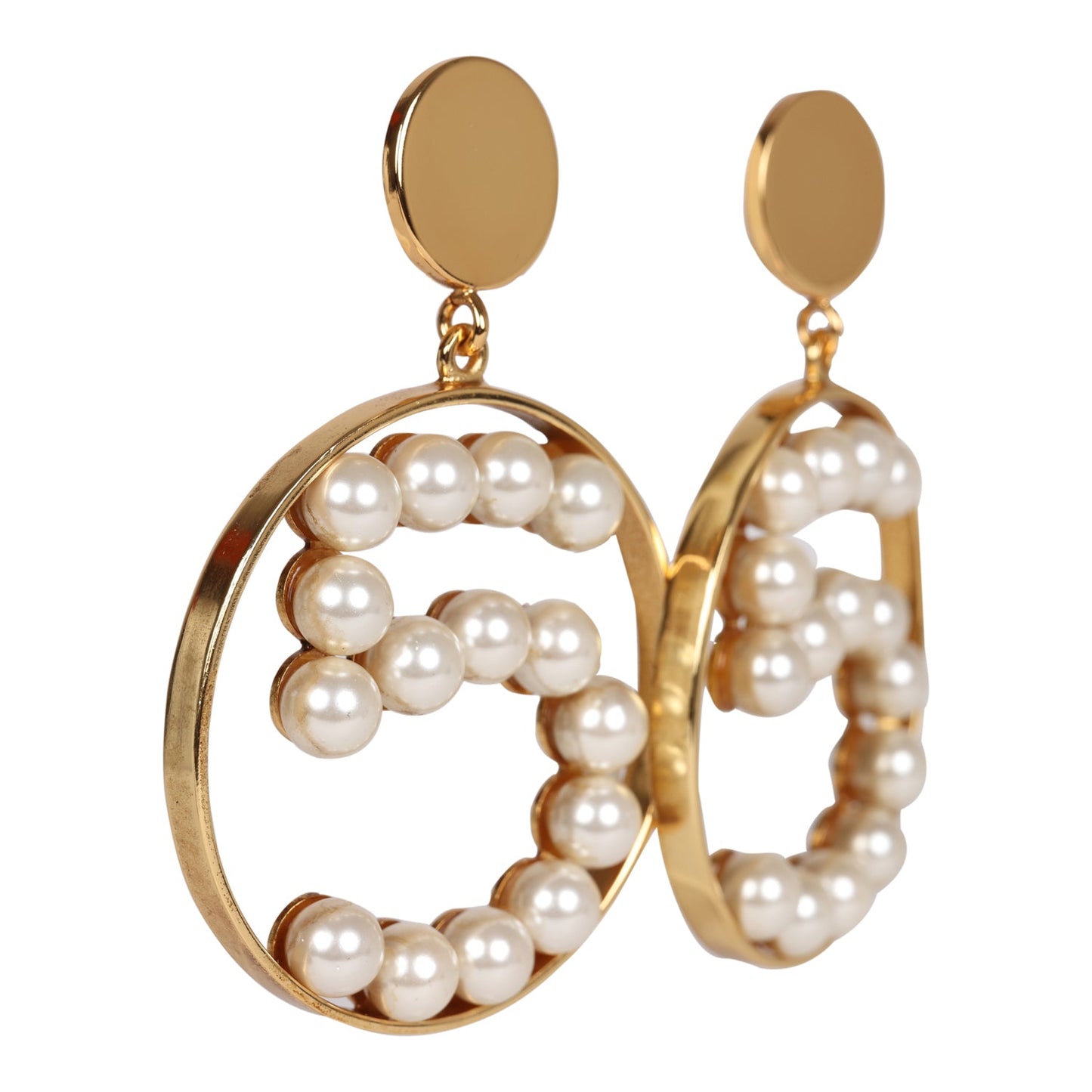 Chanel Vintage 24K Gold Plated Jumbo No. 5 Faux Pearl Dangle Earrings