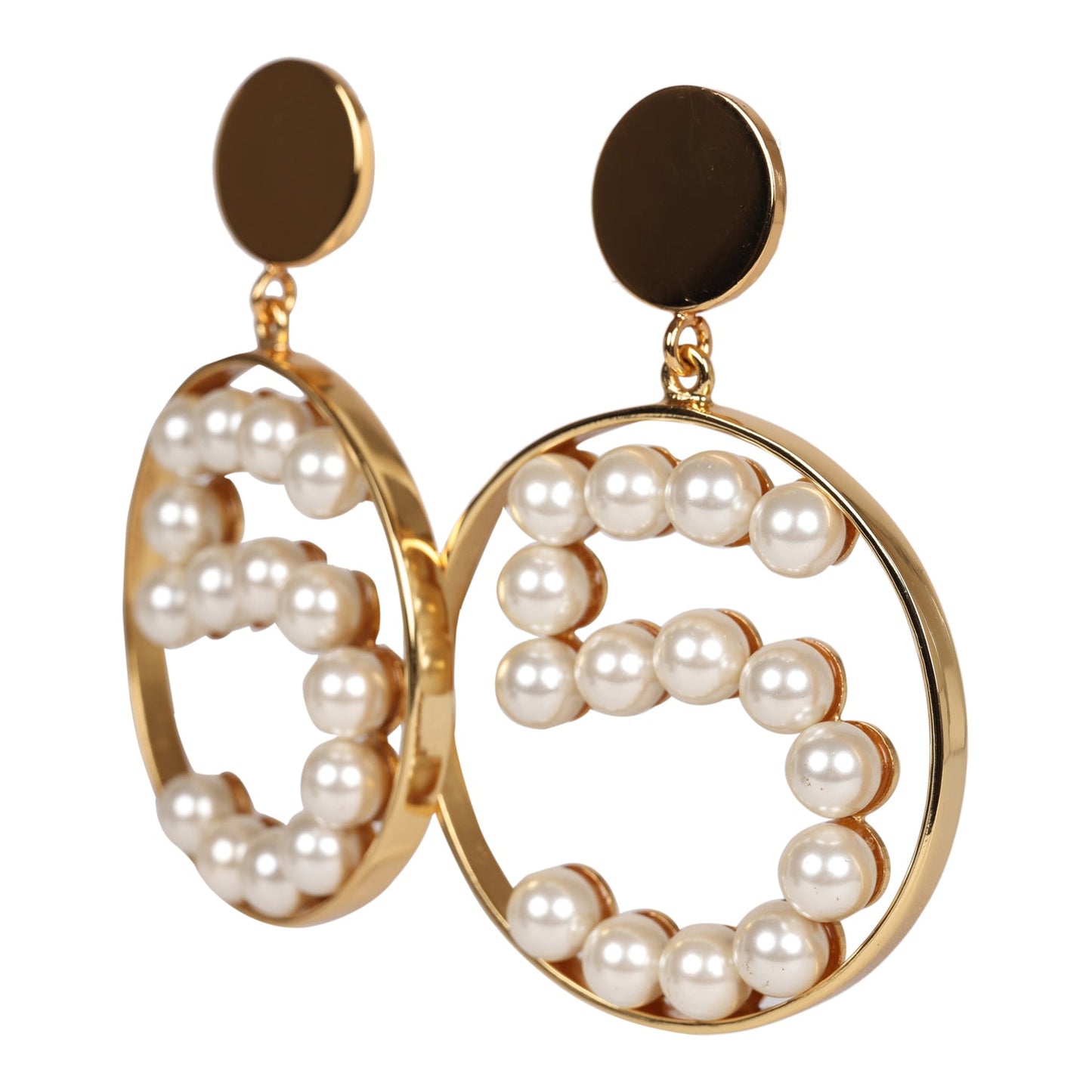 Chanel Vintage 24K Gold Plated Jumbo No. 5 Faux Pearl Dangle Earrings