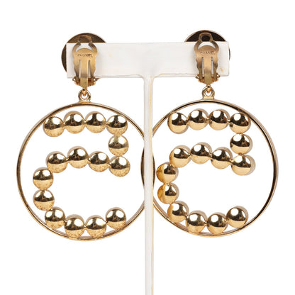 Chanel Vintage 24K Gold Plated Jumbo No. 5 Faux Pearl Dangle Earrings