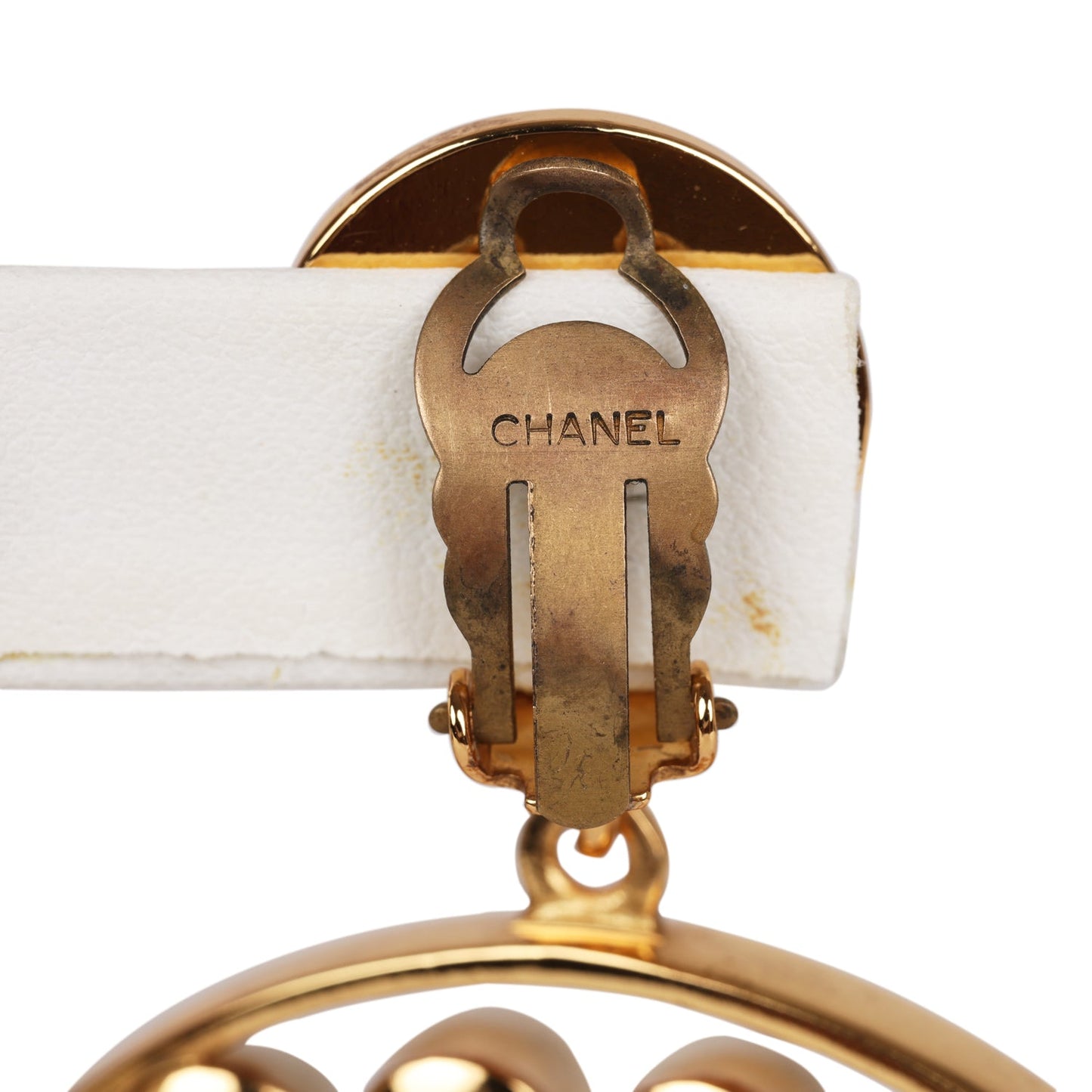Chanel Vintage 24K Gold Plated Jumbo No. 5 Faux Pearl Dangle Earrings