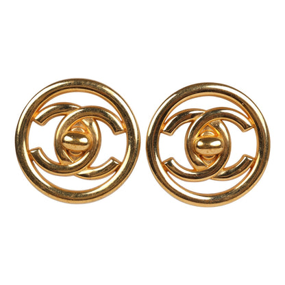Chanel Vintage 24K Gold Plated CC Circle Turnlock Earrings