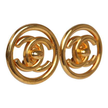 Chanel Vintage 24K Gold Plated CC Circle Turnlock Earrings