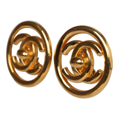Chanel Vintage 24K Gold Plated CC Circle Turnlock Earrings