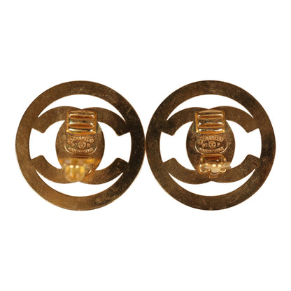 Chanel Vintage 24K Gold Plated CC Circle Turnlock Earrings