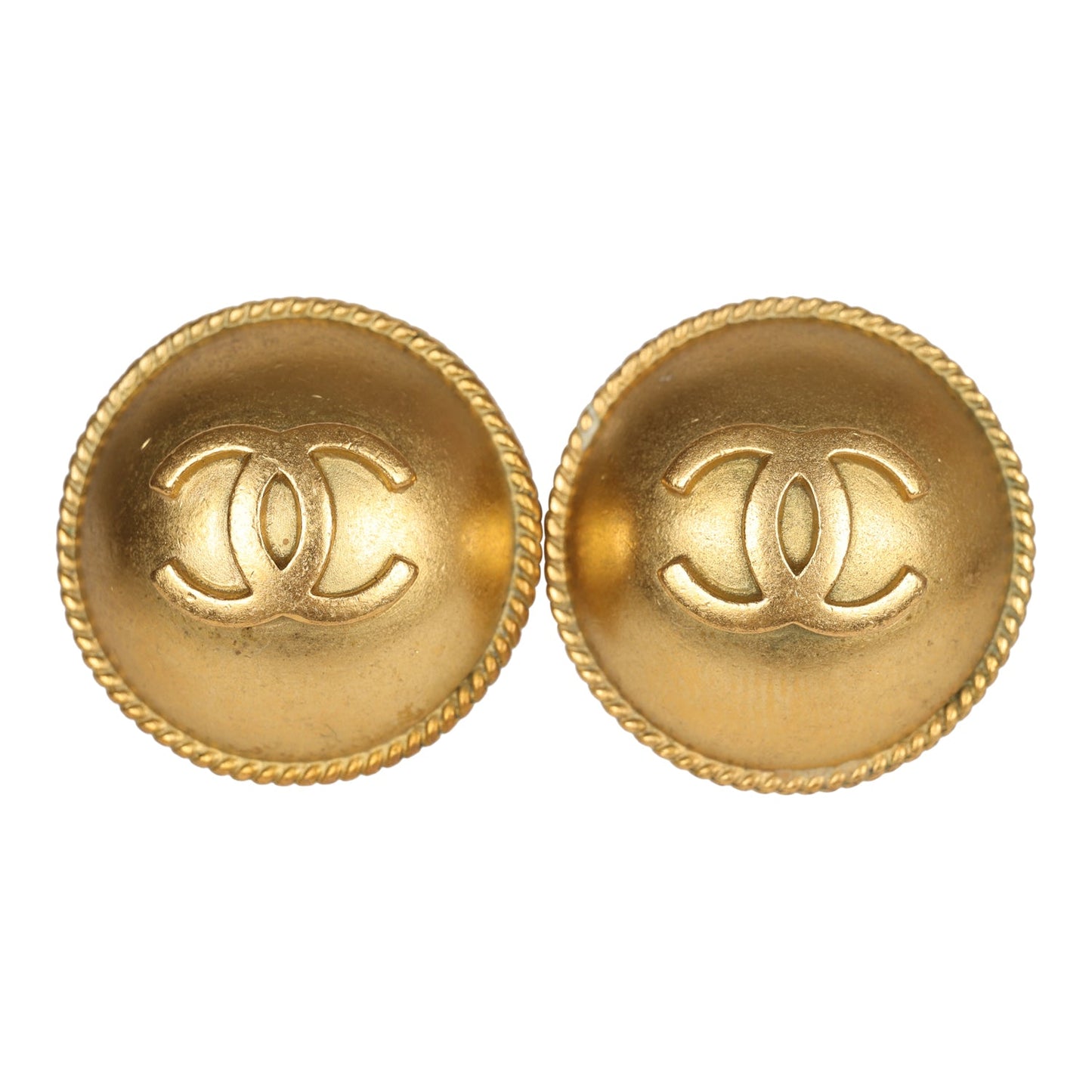 Chanel Vintage 24K Gold Plated CC Round Button Clip On Earrings