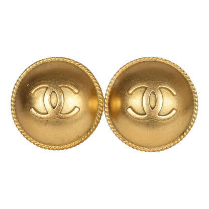 Chanel Vintage 24K Gold Plated CC Round Button Clip On Earrings