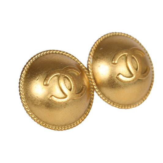 Chanel Vintage 24K Gold Plated CC Round Button Clip On Earrings