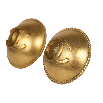 Chanel Vintage 24K Gold Plated CC Round Button Clip On Earrings