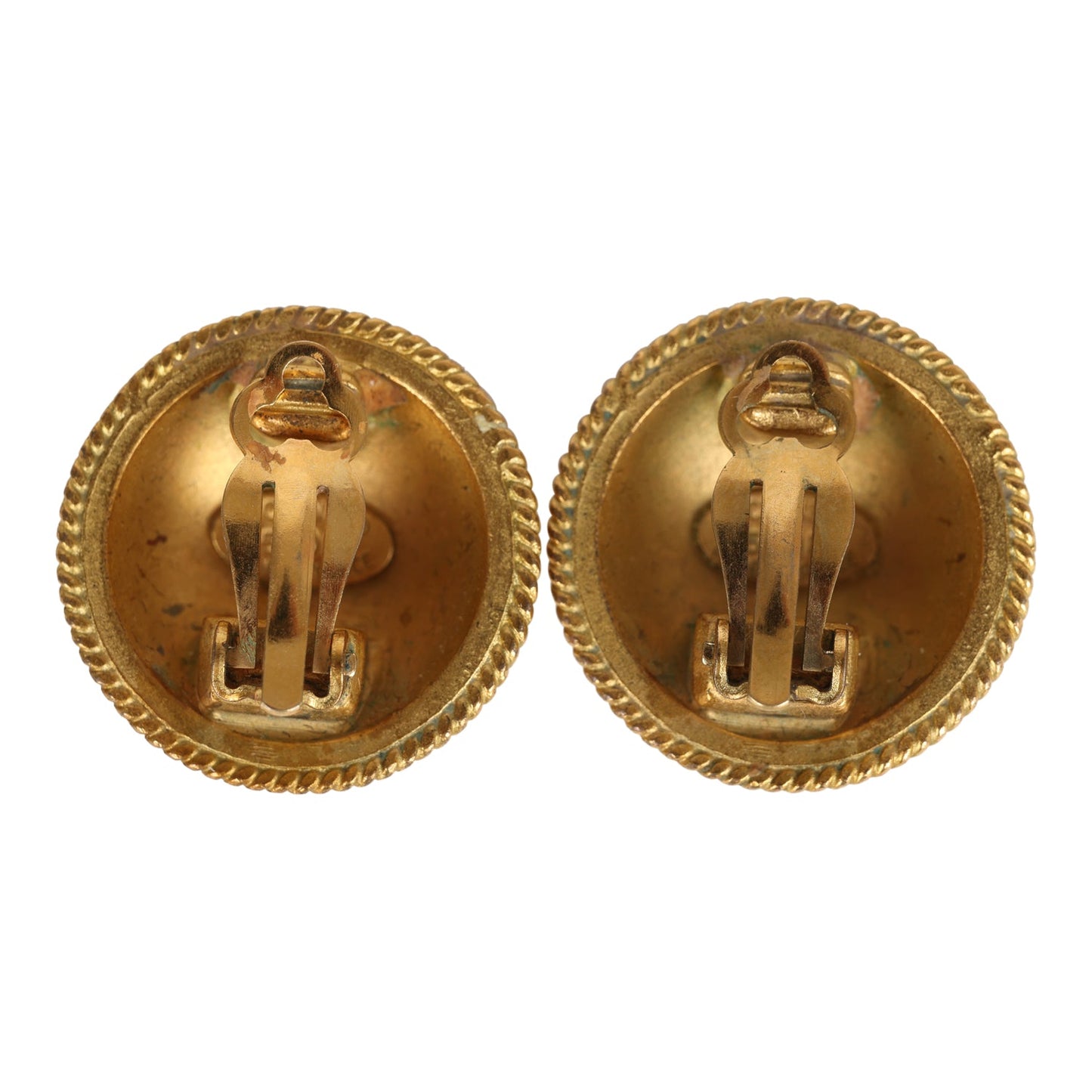 Chanel Vintage 24K Gold Plated CC Round Button Clip On Earrings
