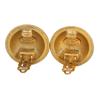 Chanel Vintage 24K Gold Plated CC Round Button Clip On Earrings