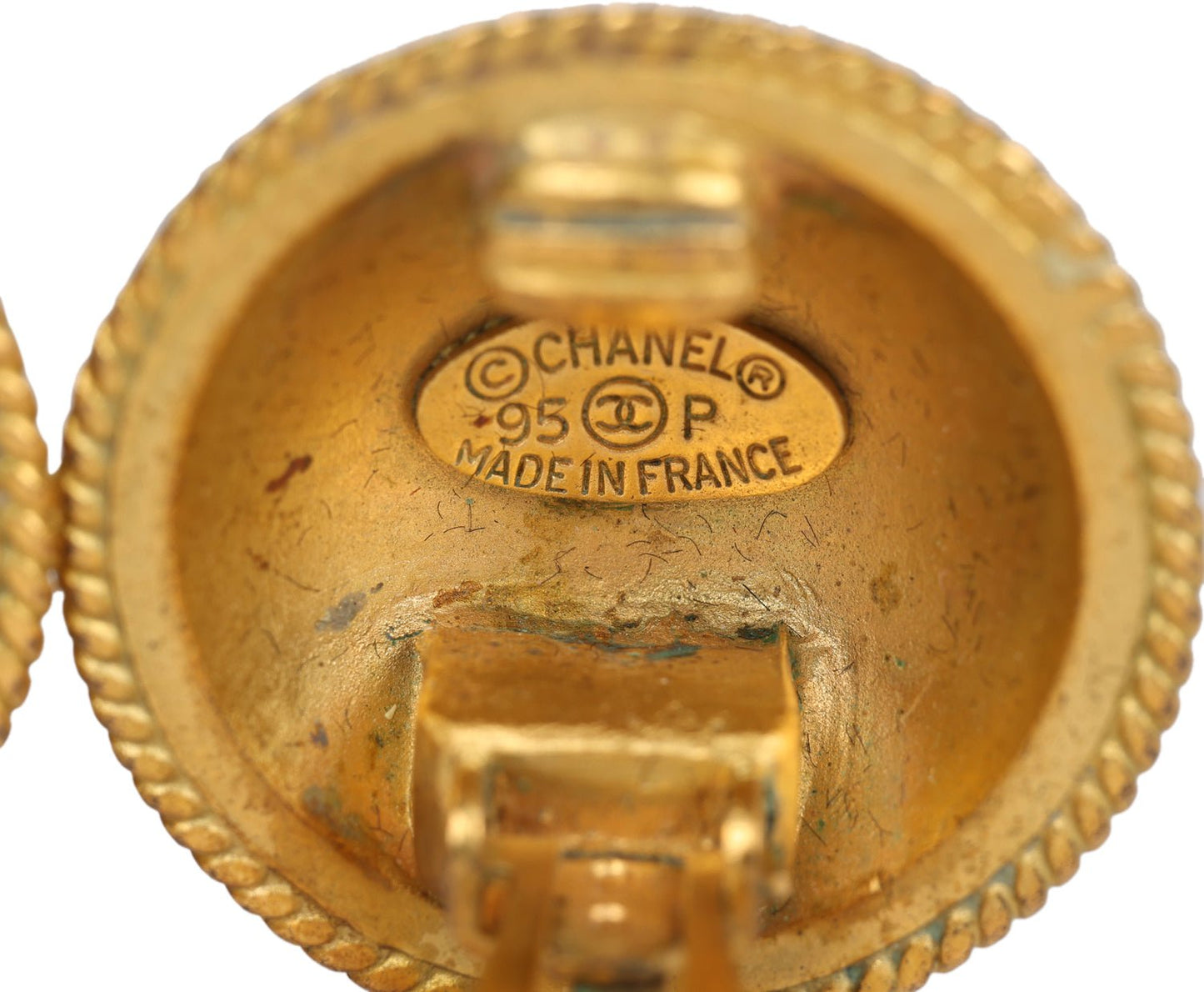 Chanel Vintage 24K Gold Plated CC Round Button Clip On Earrings