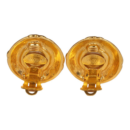 Chanel Vintage 24K Gold Plated Pearl Round CC Button Clip On Earrings