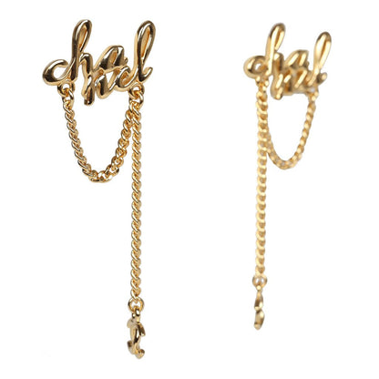 Chanel Logo Drop Chain Earrings Gold Metal