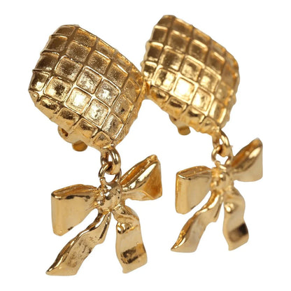 Chanel Vintage 24K Gold Plated Dangle Bow Clip On Earrings
