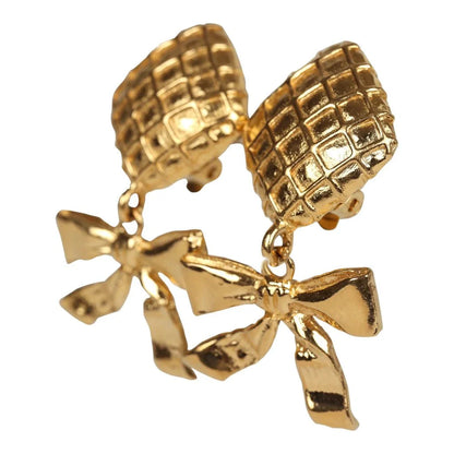 Chanel Vintage 24K Gold Plated Dangle Bow Clip On Earrings