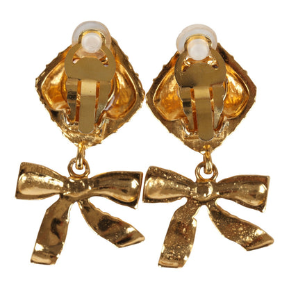 Chanel Vintage 24K Gold Plated Dangle Bow Clip On Earrings