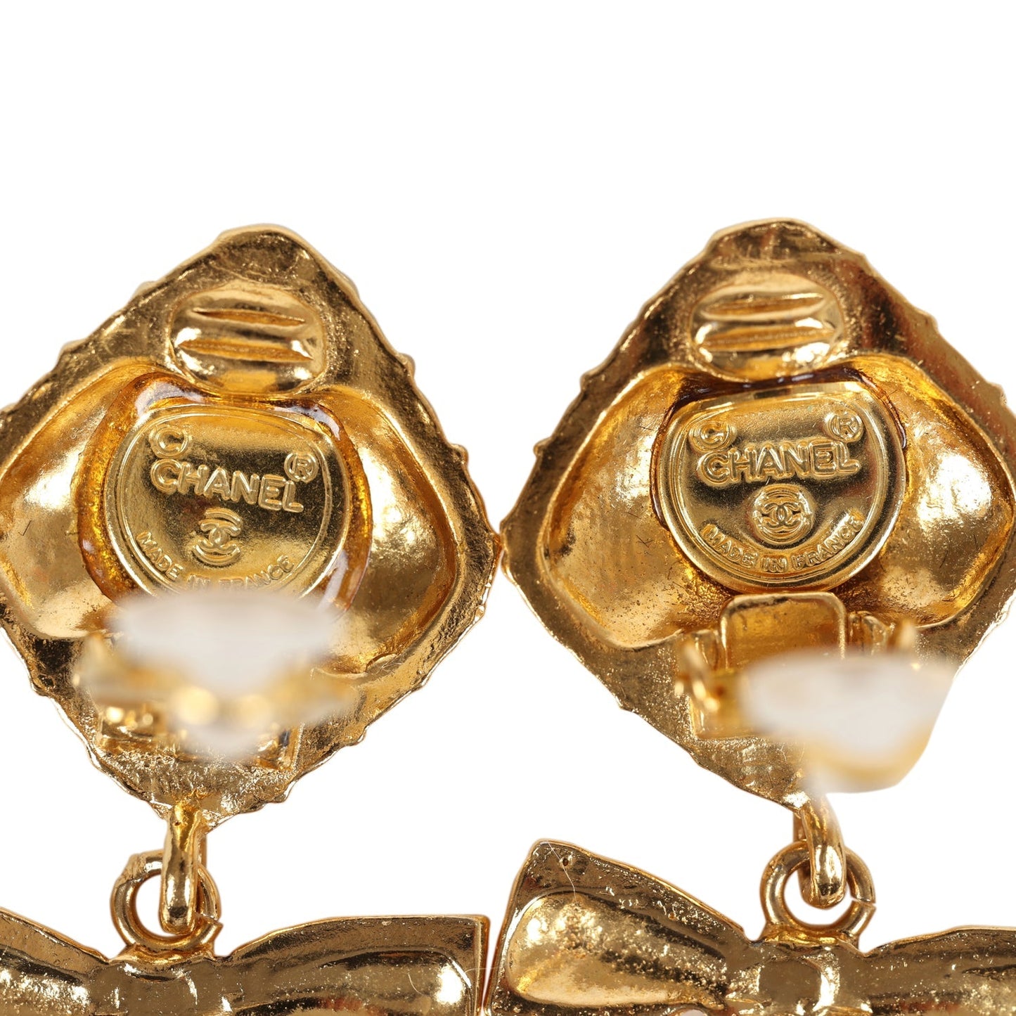Chanel Vintage 24K Gold Plated Dangle Bow Clip On Earrings