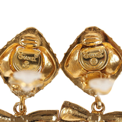 Chanel Vintage 24K Gold Plated Dangle Bow Clip On Earrings