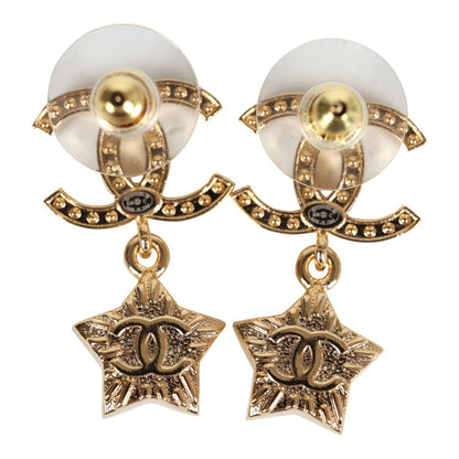 Chanel Crystal and Pearl CC Star Dangle Earrings Gold Hardware