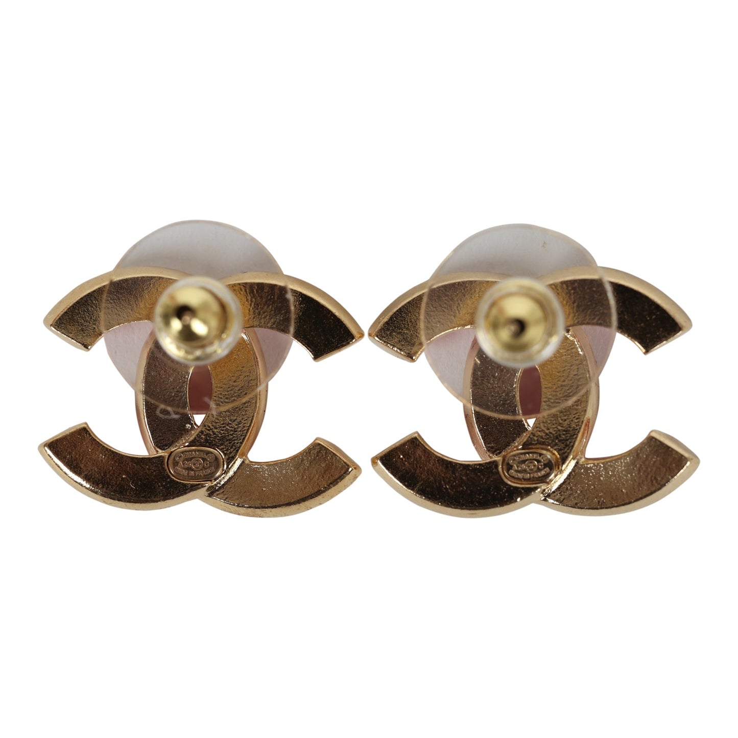 Chanel Crystal CC Stud Earrings Pink Gold Metal/Enamel Hardware
