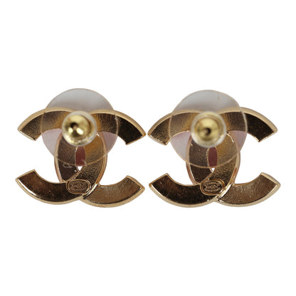 Chanel Crystal CC Stud Earrings Pink Gold Metal/Enamel Hardware