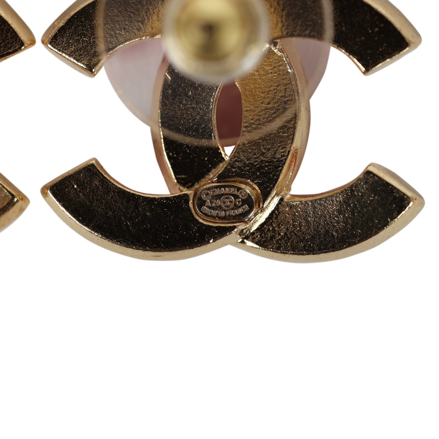 Chanel Crystal CC Stud Earrings Pink Gold Metal/Enamel Hardware