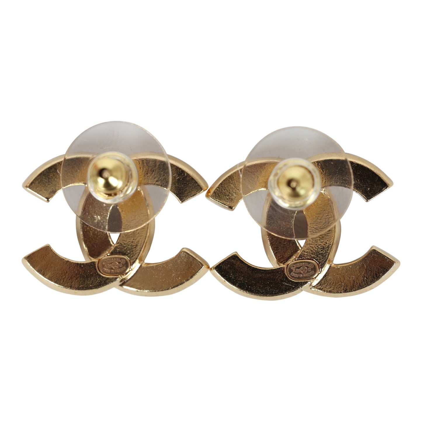 Chanel Crystal CC Stud Earrings Black Gold Metal/Enamel Hardware
