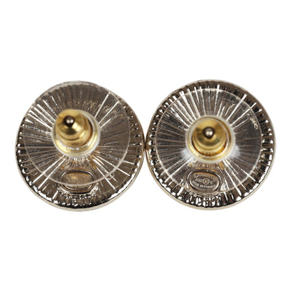 Chanel Crystal CC Round Pearl Button Earrings Light Gold Hardware