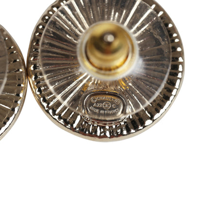 Chanel Crystal CC Round Pearl Button Earrings Light Gold Hardware