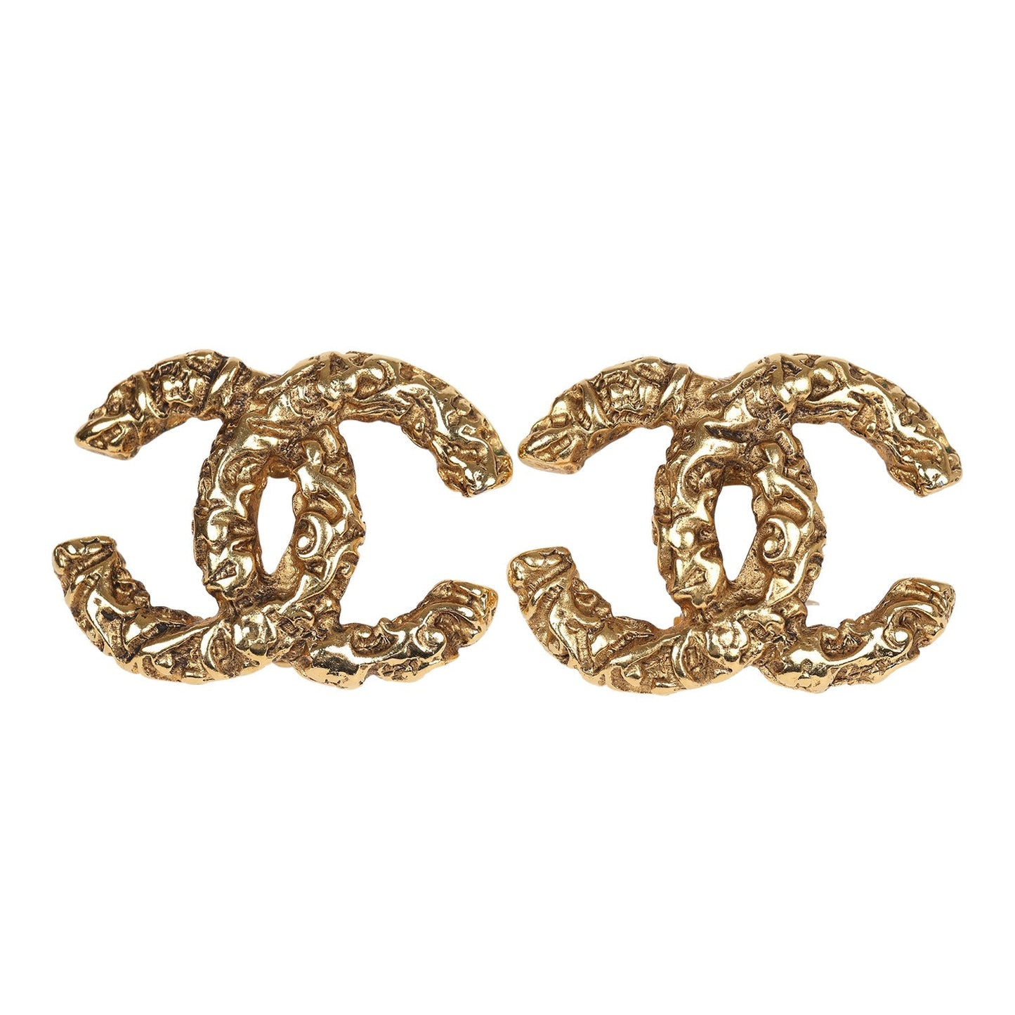 Chanel Vintage 24K Gold Plated Florentine CC Earrings