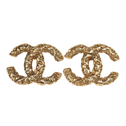 Chanel Vintage 24K Gold Plated Florentine CC Earrings